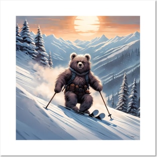 Teddy skiing down a hill in the snow Posters and Art